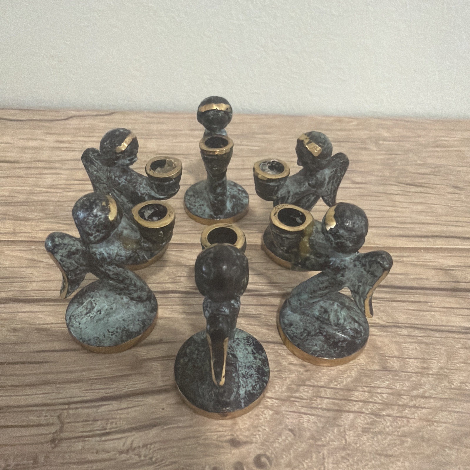Austria Walter Bosse Pair MCM Miniature Bronze ANGELs Sculpture Set Of 6