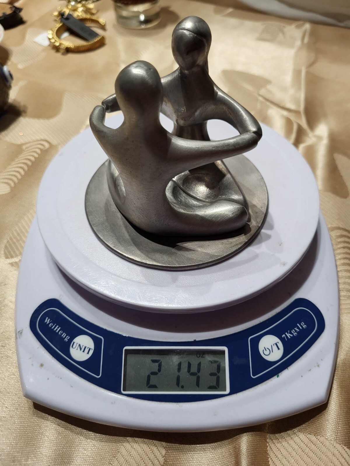 Vtg terufim israel pewter art man and woman embrace figurine 3 -Heavy- 21.43oz