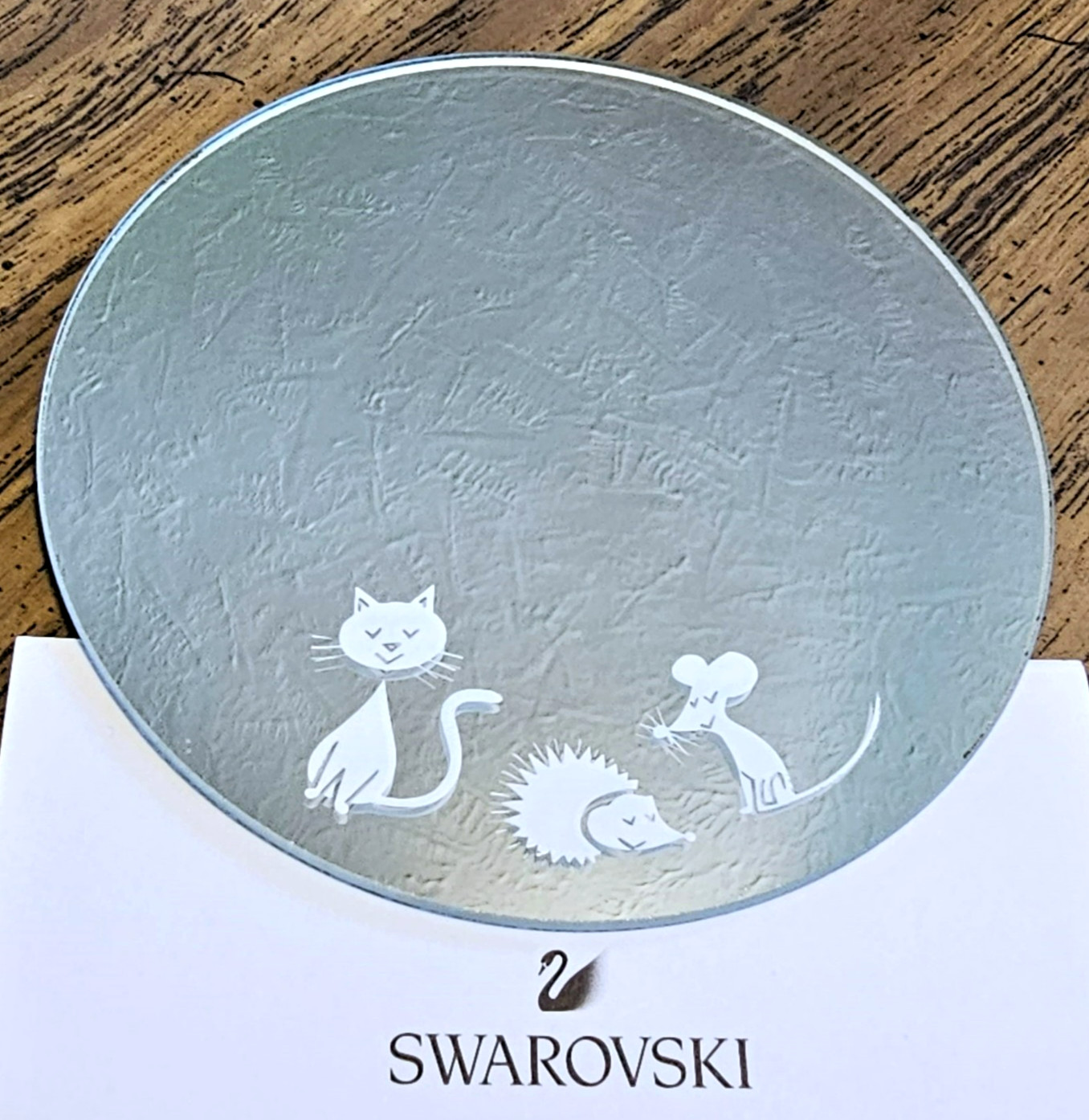 🐱🦔🐭 Swarovski Crystal Starter Set, Figurine Mirror, White Cat Hedgehog Mouse