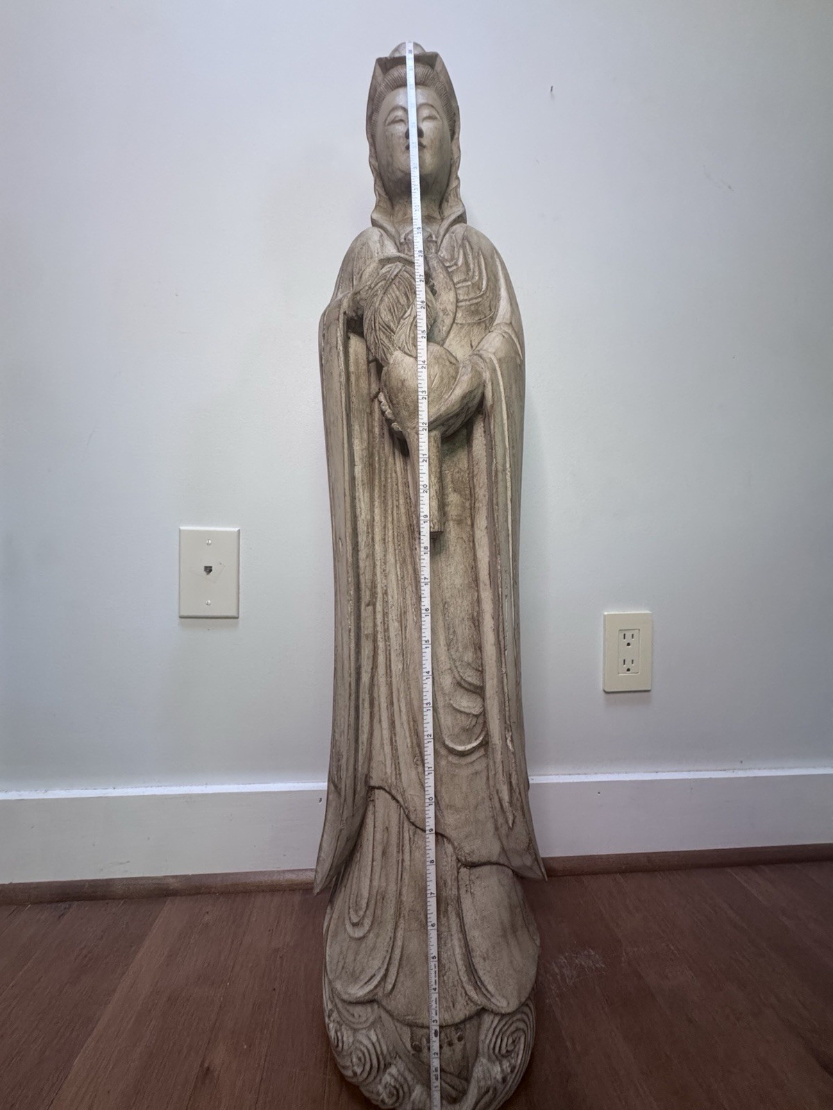 Large Hand Carved Wooden Guanyin Kwan Yin Statue 40” Asian Buddhist Sculpture