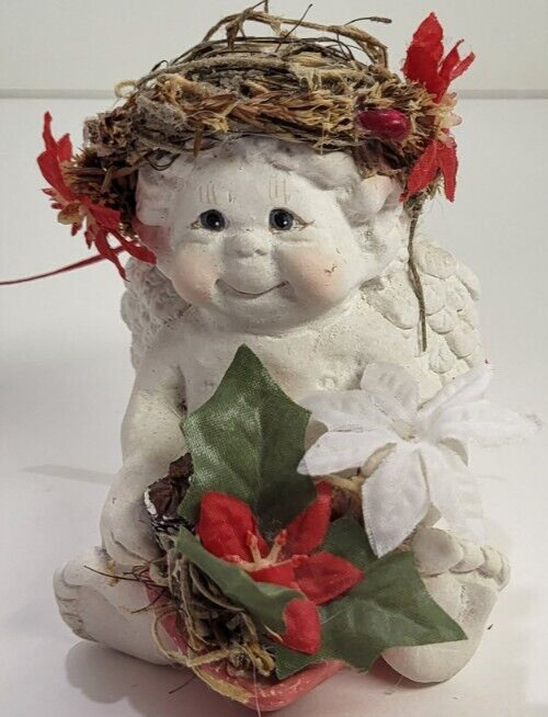 Vtg 1994 Dreamsicles Wild Flowers Angel Cherub Figurine Christmas Poinsettias