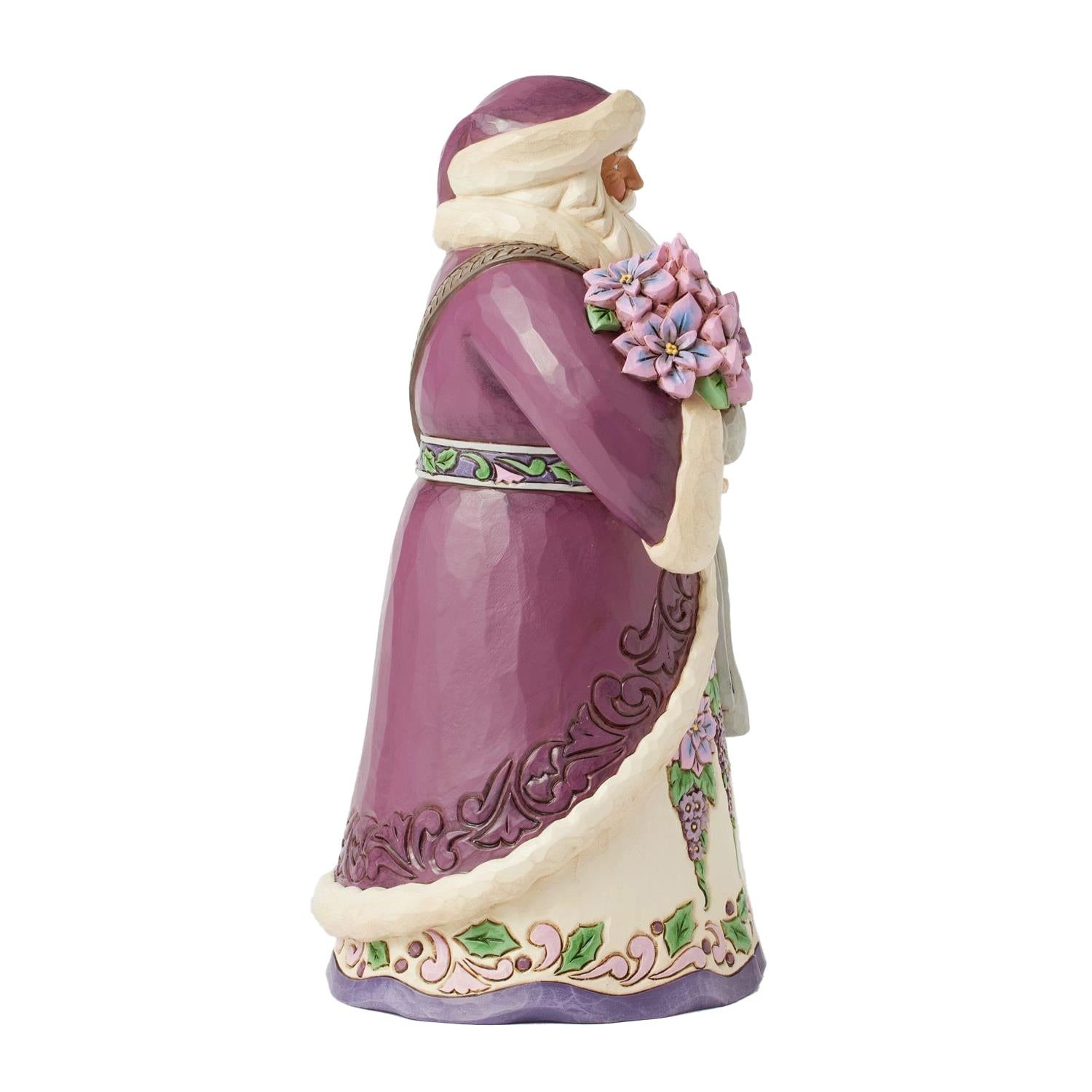 Jim Shore Heartwood Creek Purple Santa Holding Poinsettias Figurine 6017004