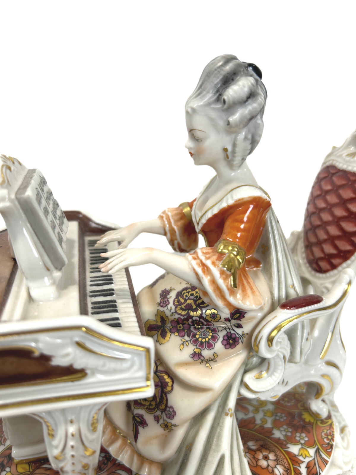 H.H. Kunst Dresden Porcelain Figurine Elegant Court Scene Women Piano Player