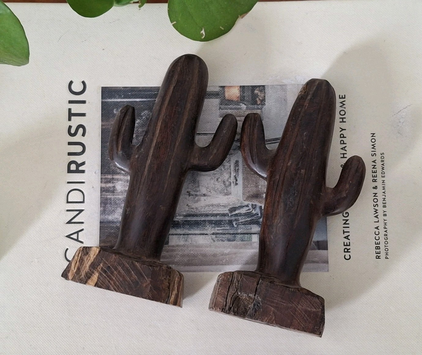 Vintage Hand Carved Ironwood Saguaro Cactus Sculpture Set Of 2 Southwestern