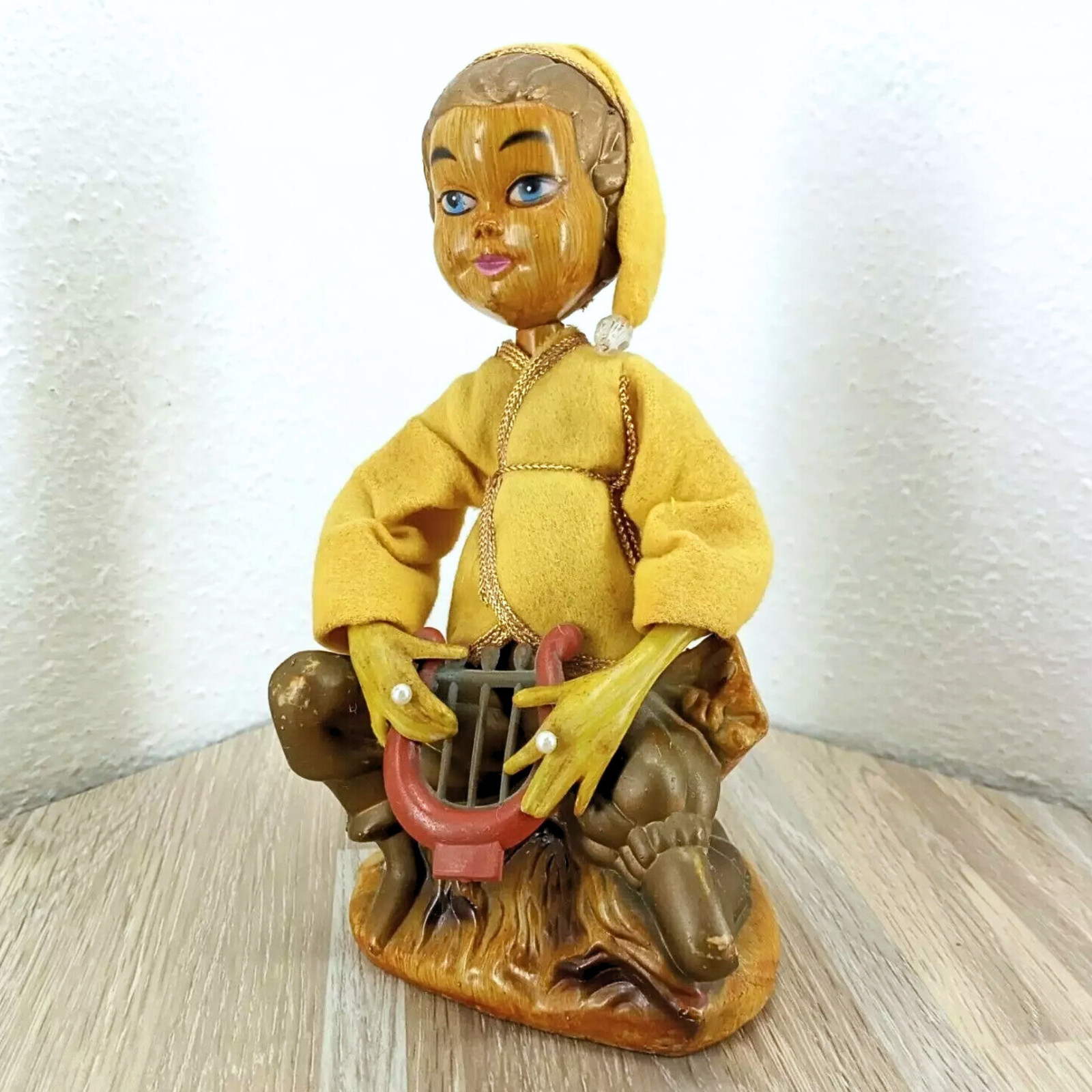 Vintage Pixie Elf Plastic Blow Mold Figure Holding A Harp Hong Kong MCM