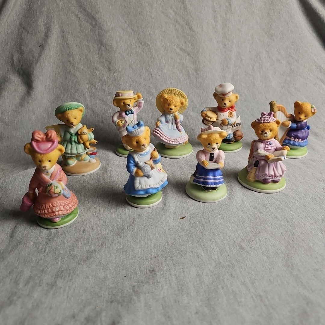 Vintage 80s Franklin Mint Hotel Teddington Bears Set Of 9 Fine Porcelain