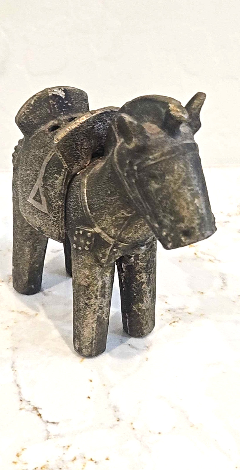 MCM Japanese Cast Metal Horse Toothpick Holder 3.75″ Marked, Removable Saddle