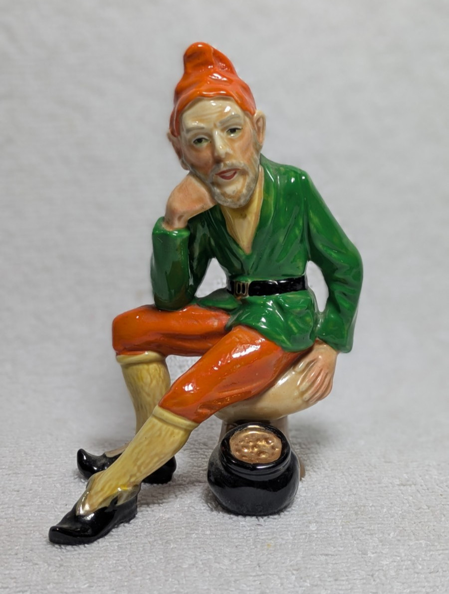 Vintage Leprechaun Pot of Gold Irish Dresden Figurine Muller Volkstedt Mushroom