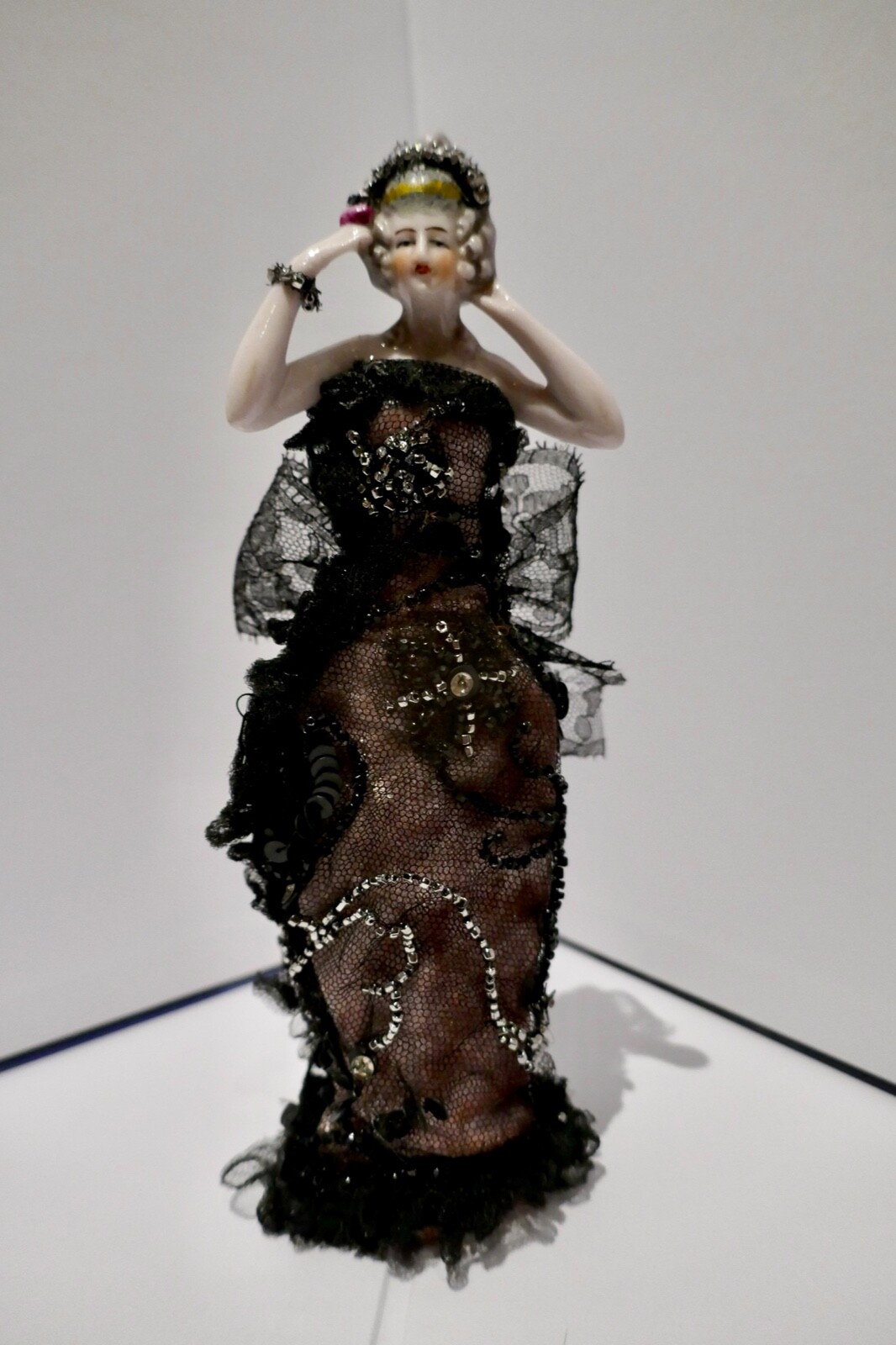 Glamorous Antique German Half Doll Arms Away Sophisticated Beaded Gown #12762