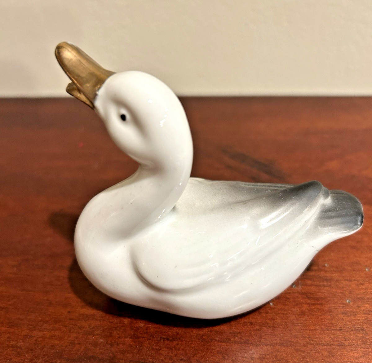 Set Of 3 Porcelain White Ducks with Gold Beaks & Black Accent Feathers-Vintage