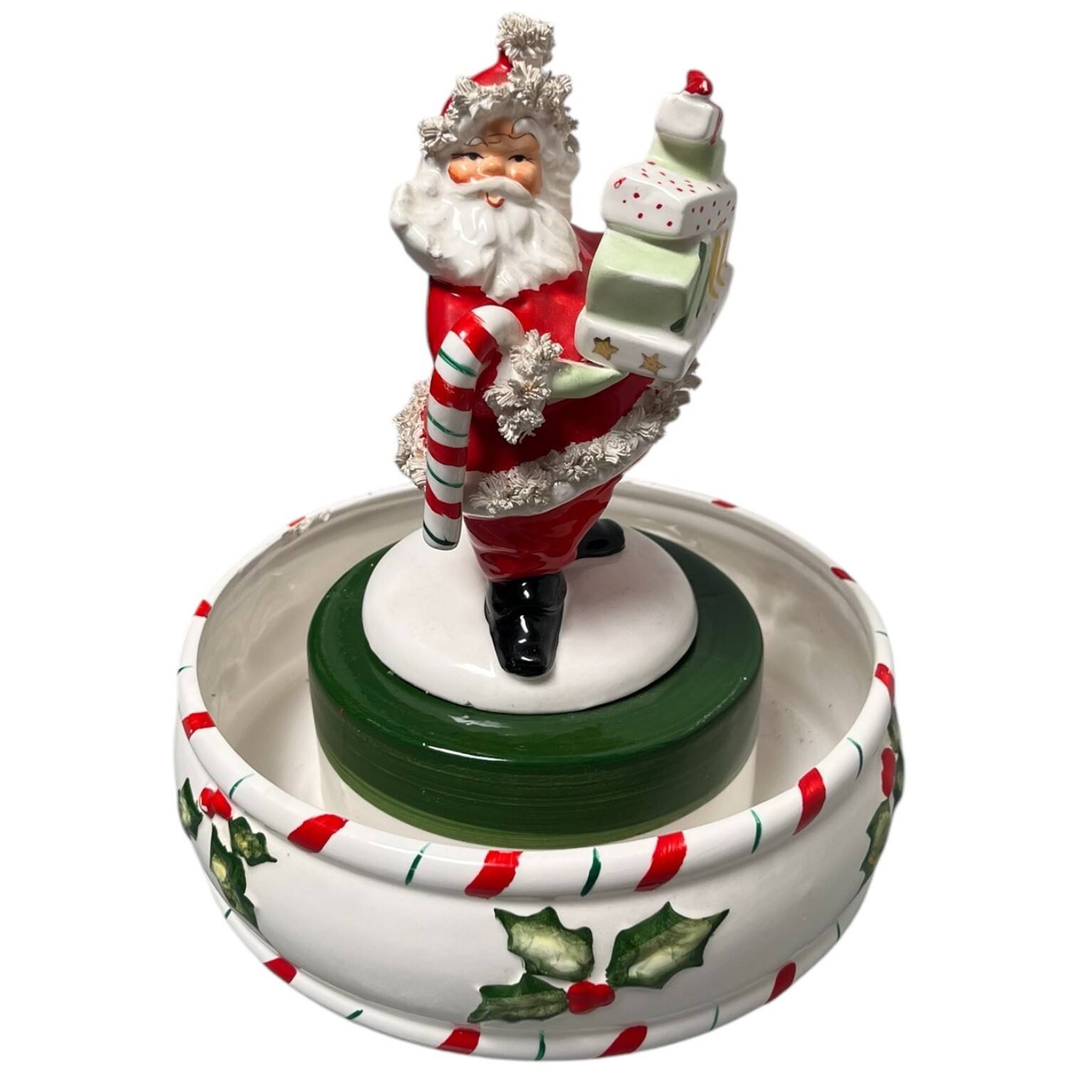 Vintage RELPO Samson 1962 Christmas SANTA Spaghetti Gifts Holly Bowl Xmas As Is
