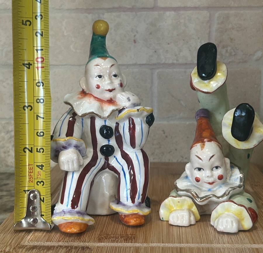 1940’s Ucago China Occupied Japan Porcelain Clowns Handstand And Thinking Poses