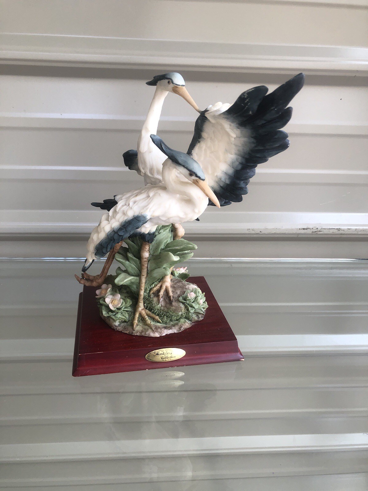 DEFECTIVE Italian porcelain bird figural group depicting two great blue G3D