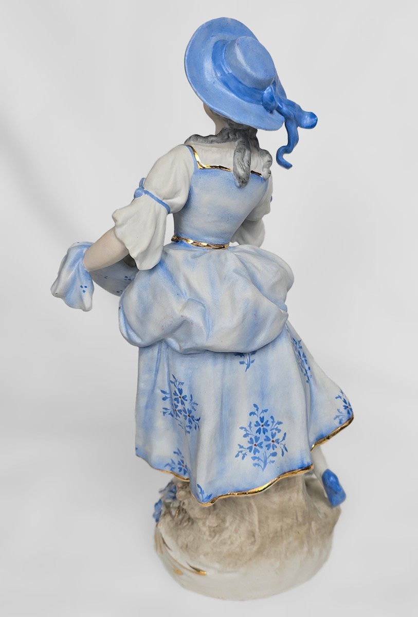 11″ Antique Sitzendorf Shepherd & Shepherdess Figurine Pair, c.1890s, Germany