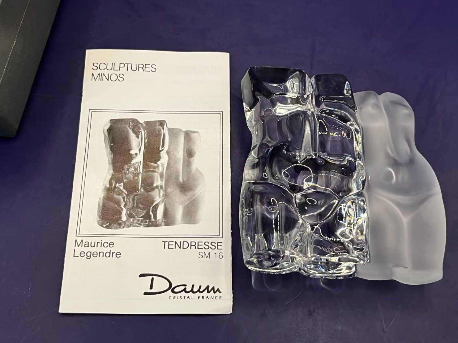 Daum France Crystal Male and Female Nude Torsos Figurine- Maurice Legendre w/Box
