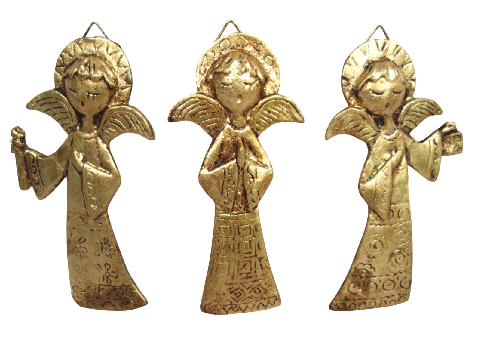 Vintage Gold Angel Wall Hanging Set Mid Century Religious Folk Art Decor Italy