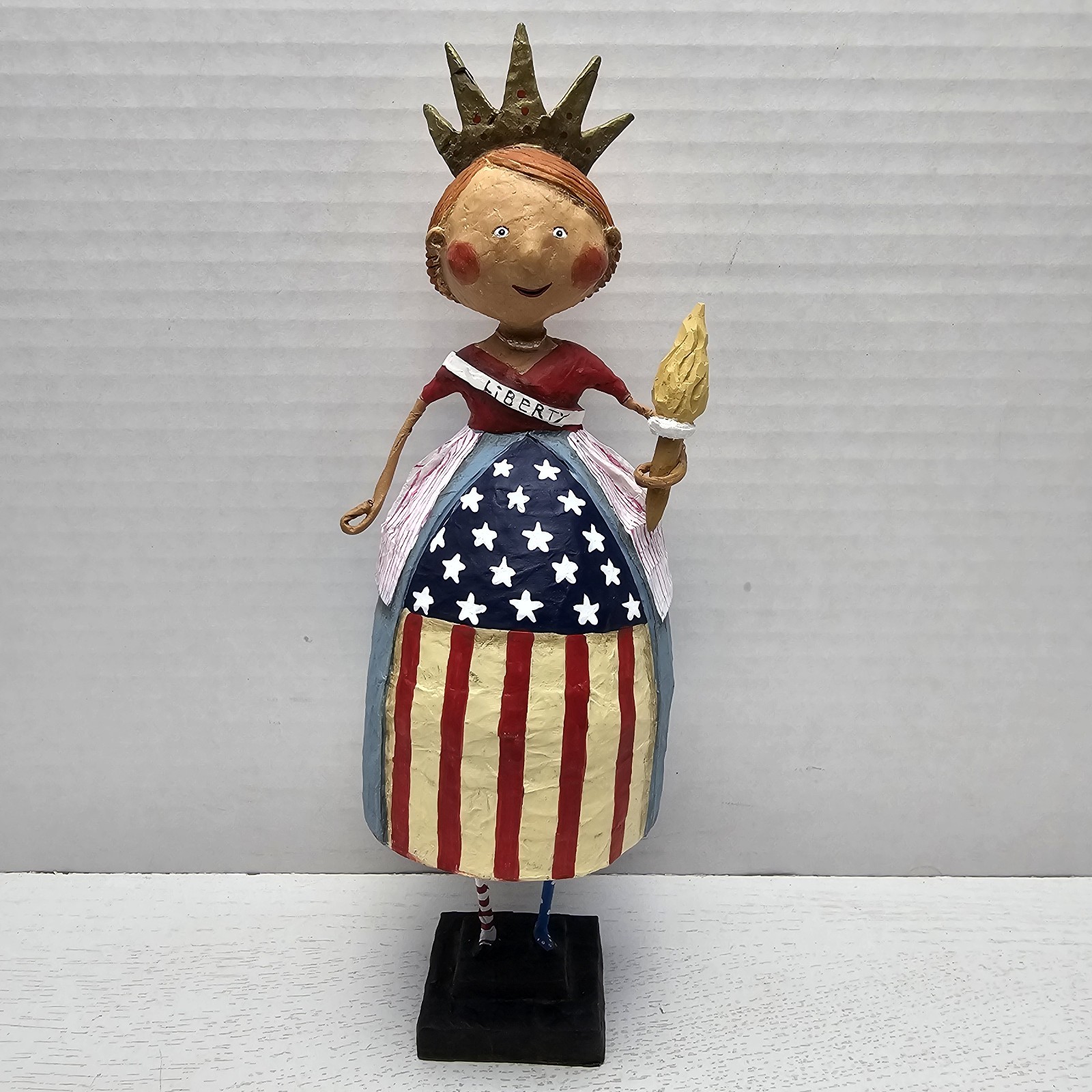 Lori Mitchell Lady Liberty Figurine 10.5” Patriotic Folk Art 4th Of July READ