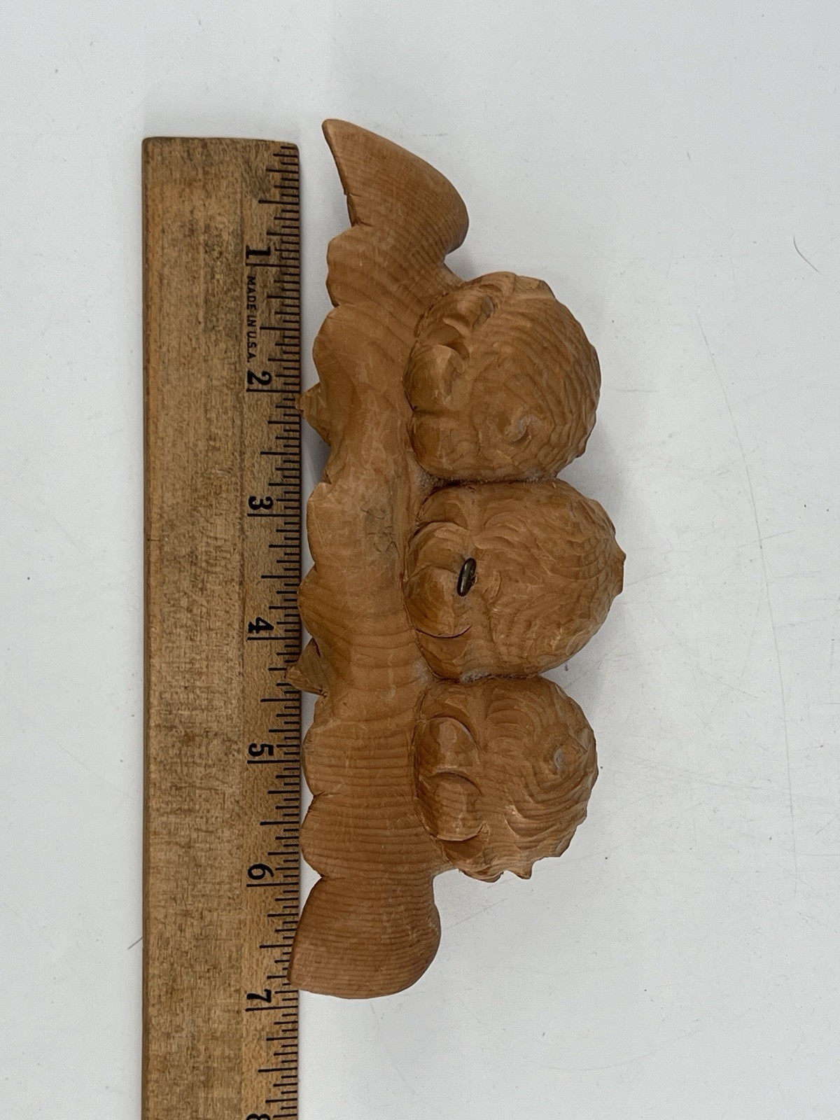 Vtg Wood Carved Angelic Children Cherubs Putti 3d Sculpture Wall Decor 7×2.5