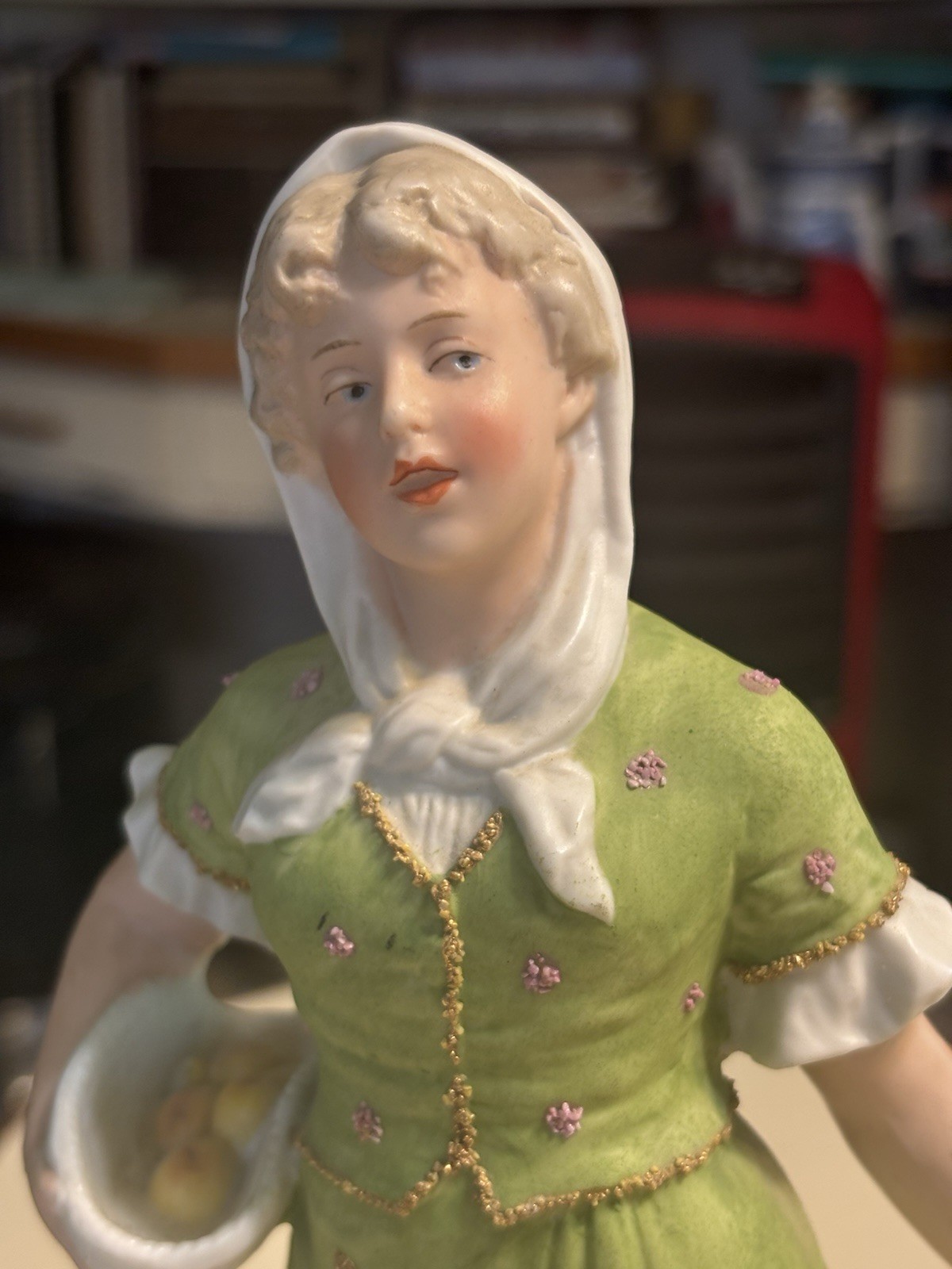 Gebruder Heubach Germany 11” Girl Baskets Apple RARE “37” Victorian