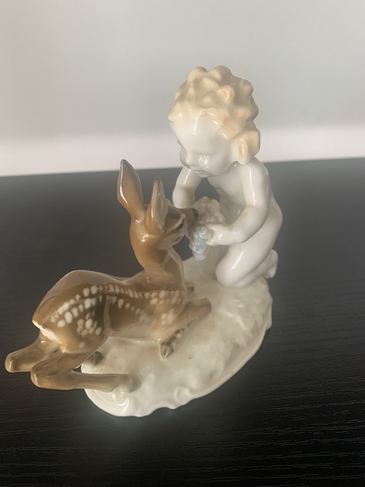 K Tutter Hutschenreuther Selb Germany Figurine Cherub Deer Fawn Signed Germany
