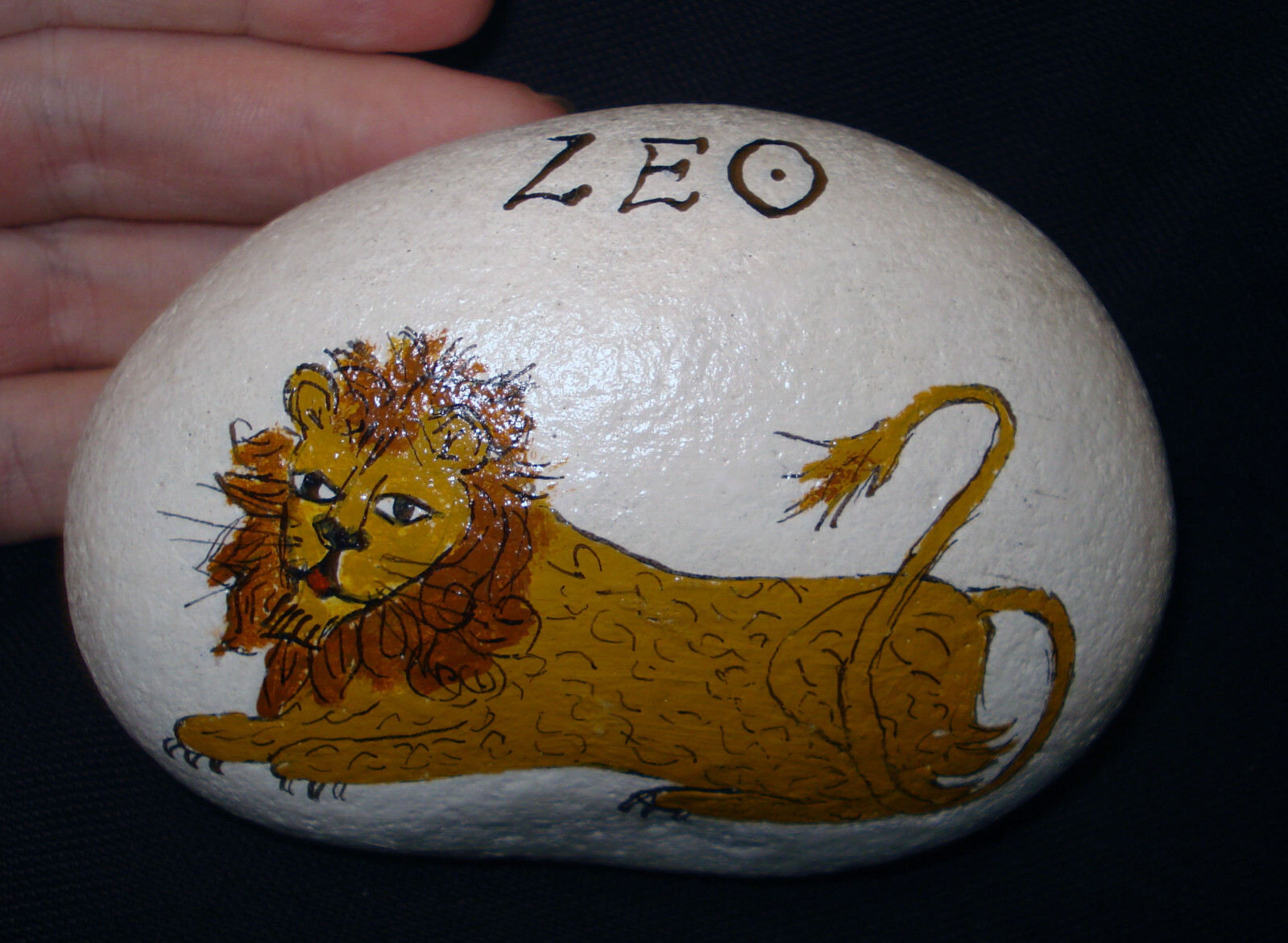 B. Hanna Hand Painted Smooth Rock Stone Leo Lion Astrology Zodiac Sign Art