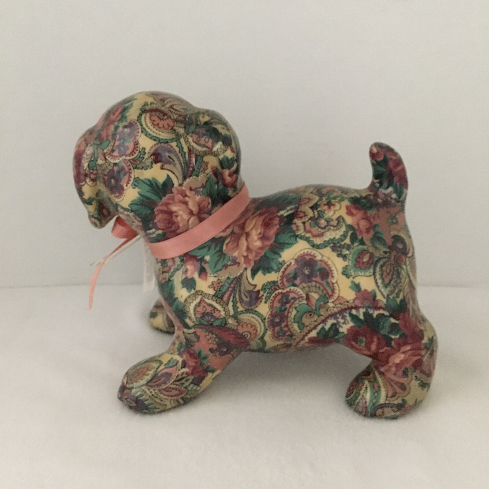 Porcelain Patchworks Puppy Dog Figurine Joan Baker Designs Floral Decoupage