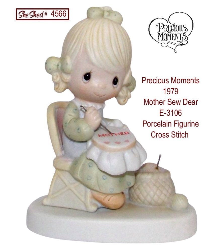 Precious Moments 1979 Mother Sew Dear Figurine E3106 Girl Cross Stitch VGC