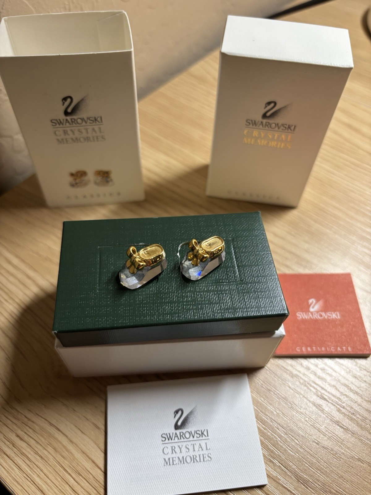Swarovski Crystal Memories Classics Baby Shoe with gold accent+ Original Box+COA