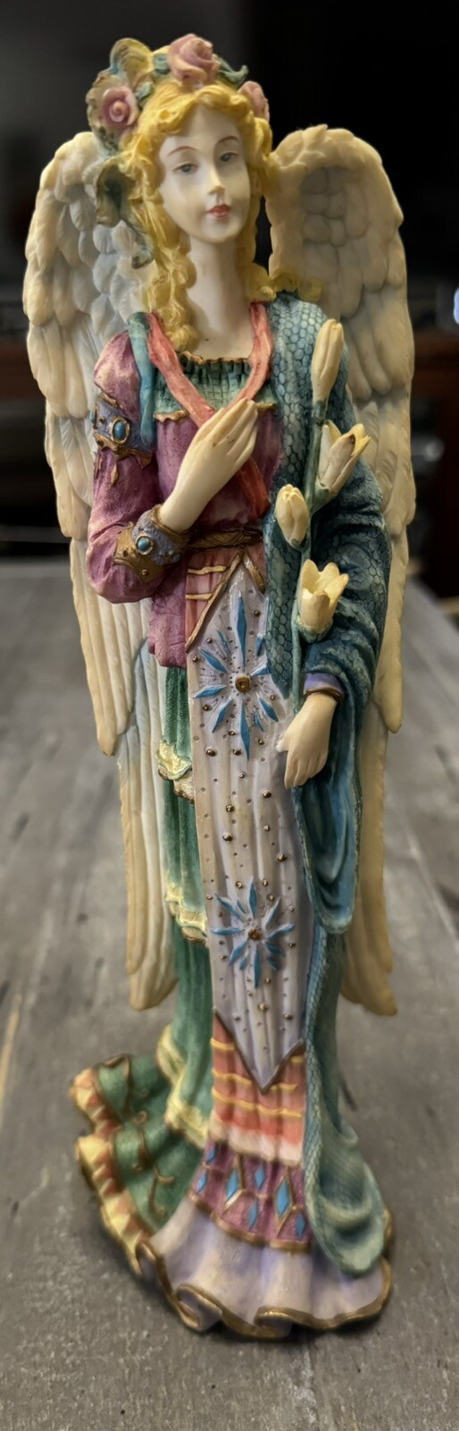 LENOX Angels of Life – ANGEL OF PEACE – Blue & Purple – 11.25in, Blonde, Flowers