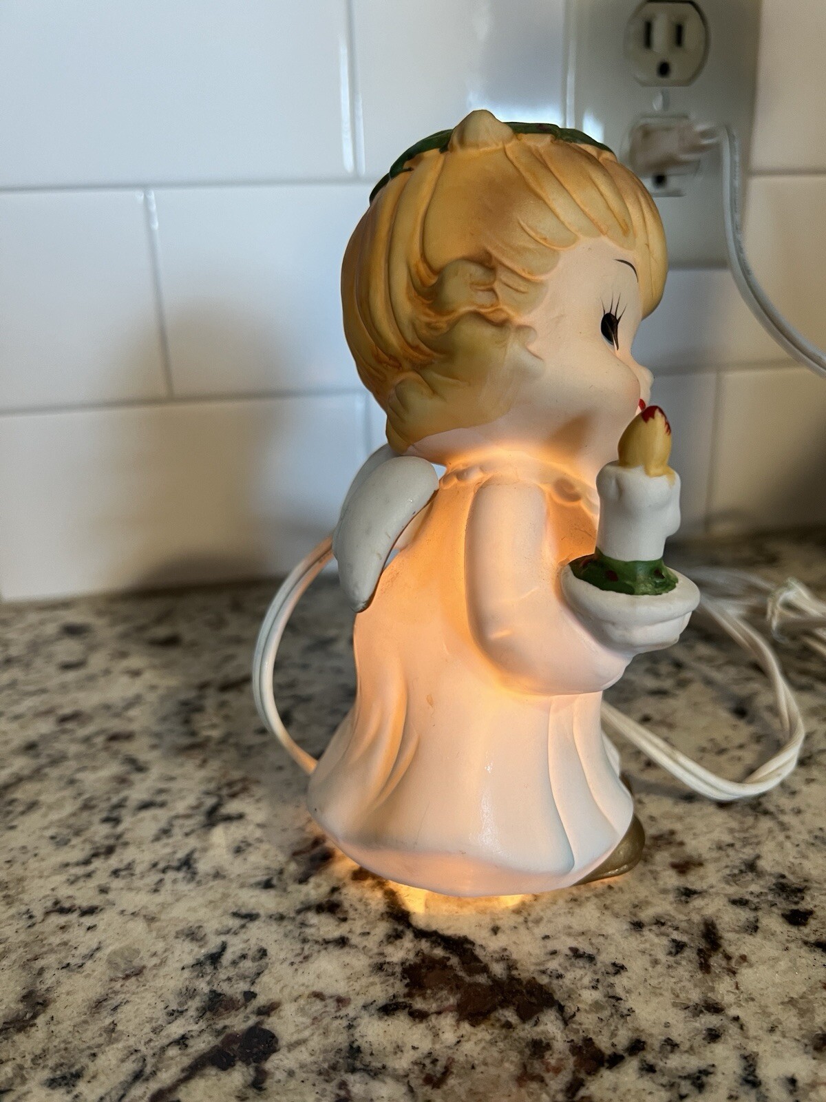 Vintage Mid Century Ceramic Angel Girl Night Light Lamp Christmas