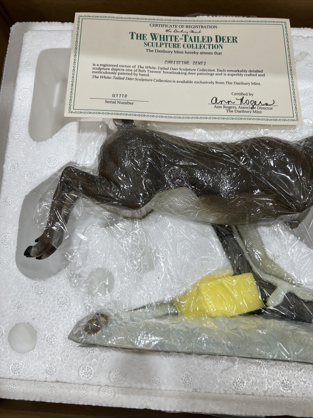 Danbury Mint ￼Flying High Buck Snow Jumping Mid Air Deer Never Displayed NOS