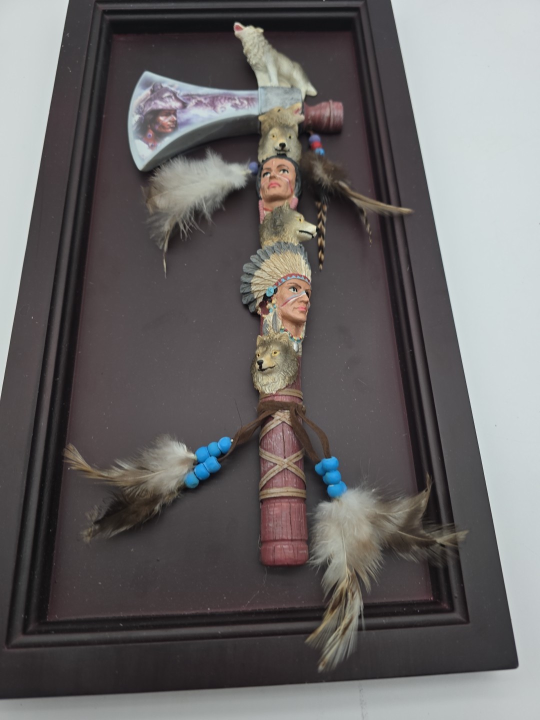 Wall Decorated Tomahawk Plaque Native American Wolf Painted Design