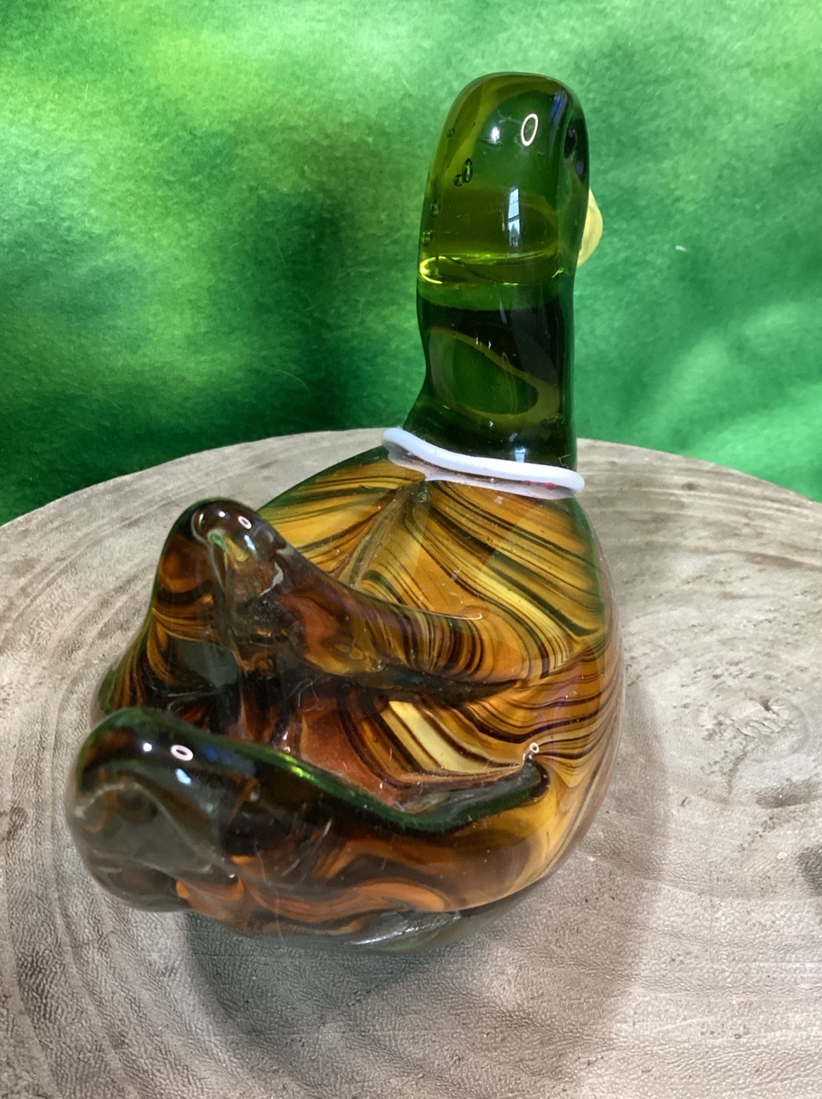 Art Glass Mallard Duck Figurine Paperweight Handcrafted Unique Art Office Decor
