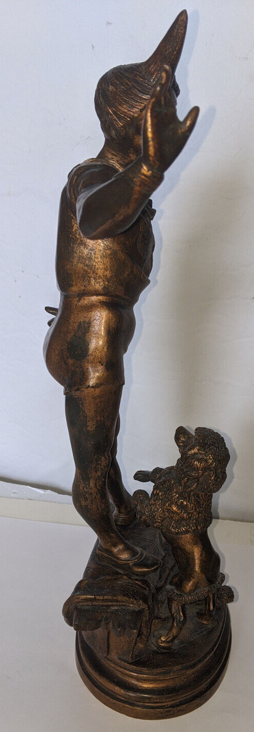 19th Century A.BARYE [1839-1882] Bronze HARLEQUIN & POODLE French 15in.
