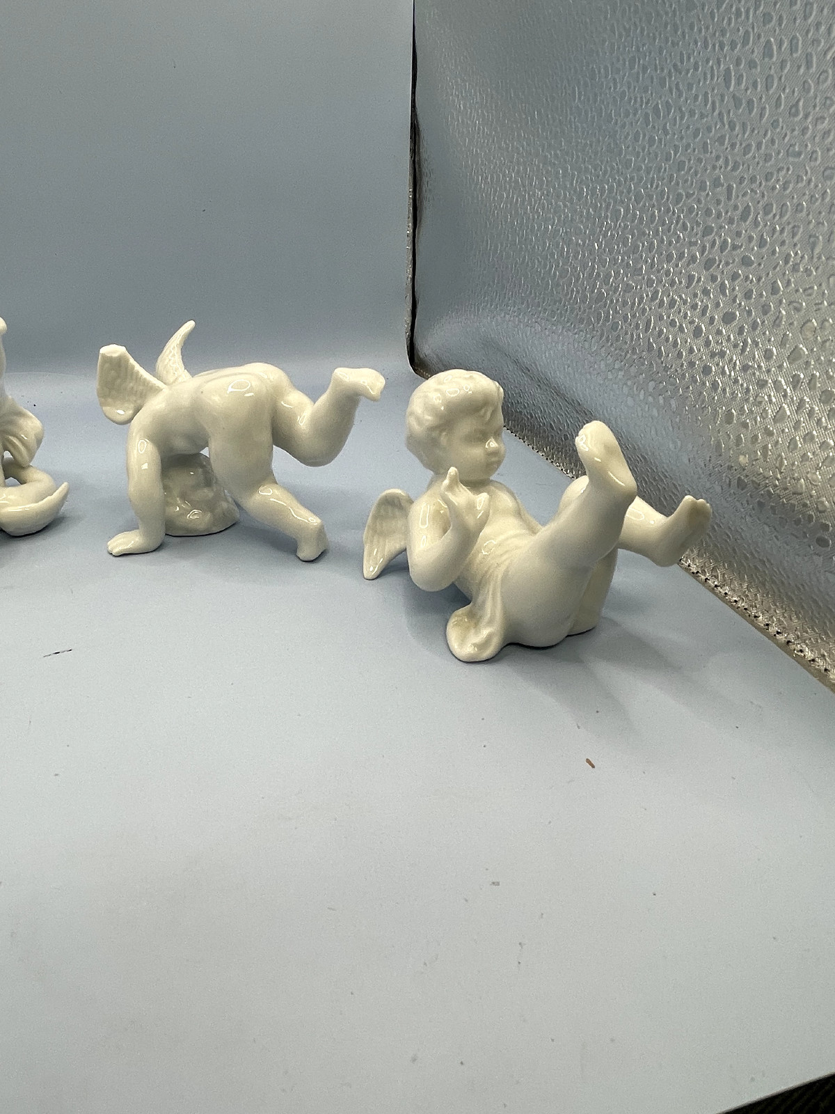 Vtg Fitz & Floyd White Porcelain Tumbling Angel Cherub (x5)Japan See Description
