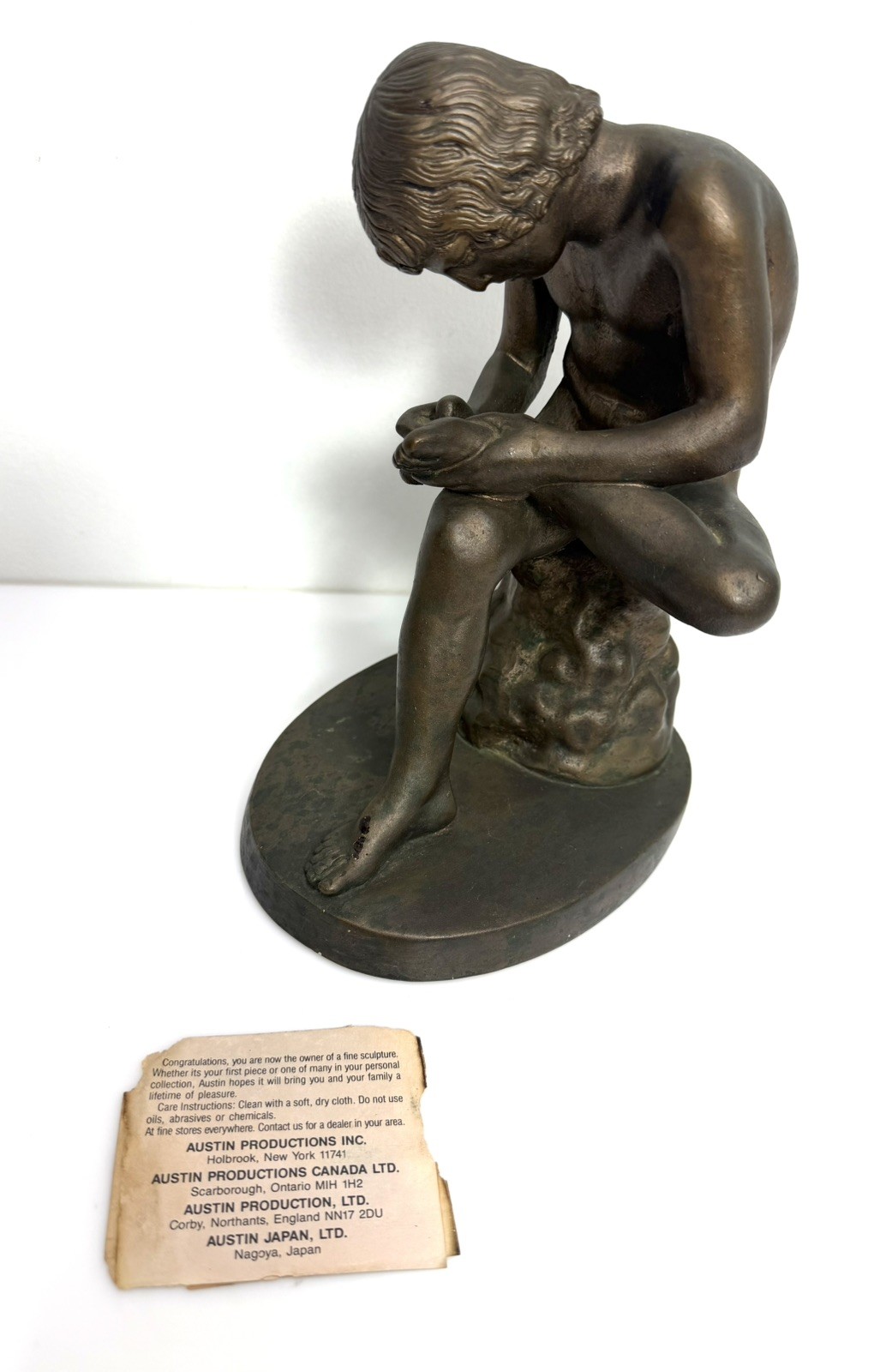 Austin Sculpture Bronze Finish Nude Boy Figure Vintage Art Statue Sculpture