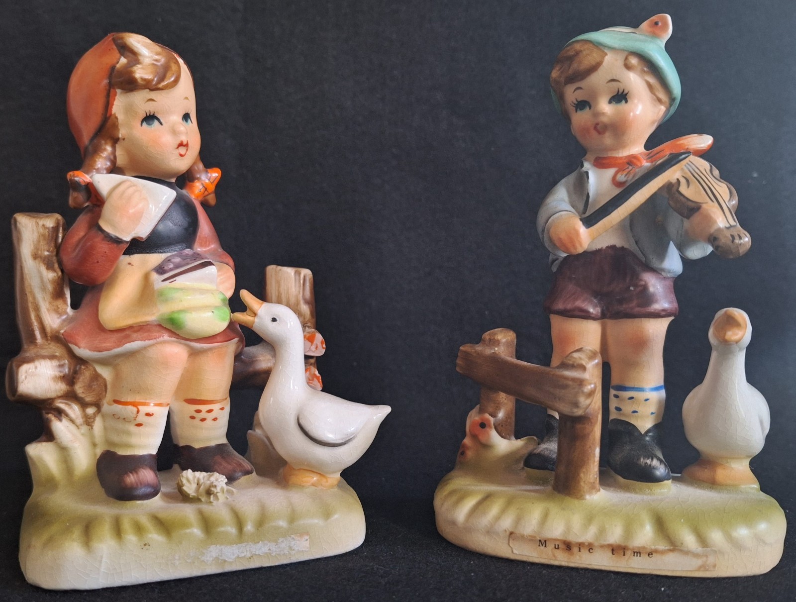Vintage Erich Stauffer “Life on the Farm” and “Boy with Violin” Figurines