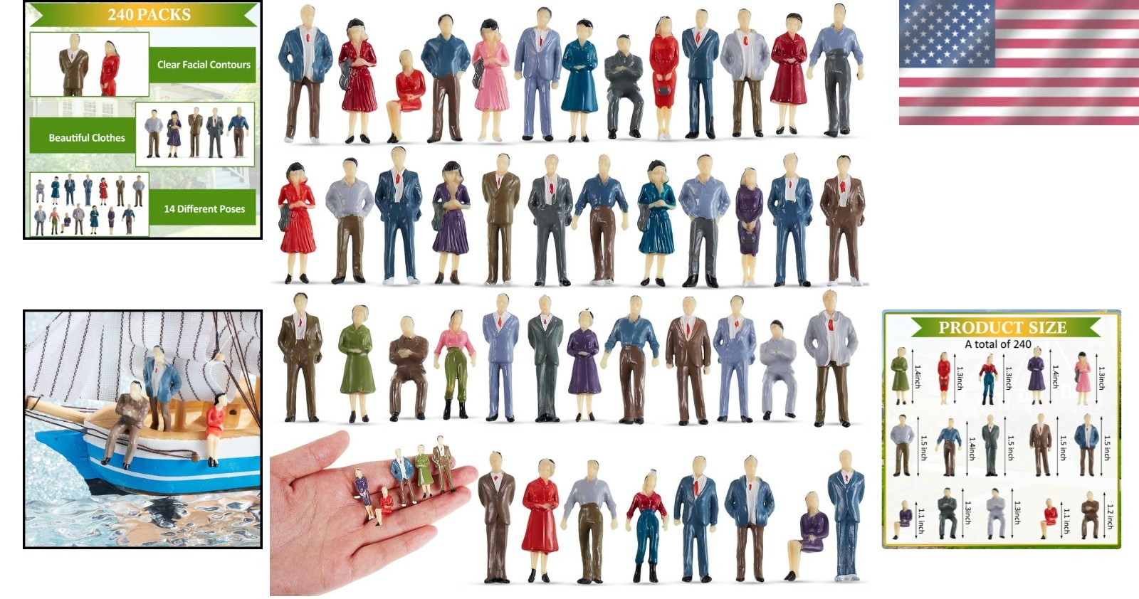Mini People Figurines Set 1:50 Scale 240 Pcs