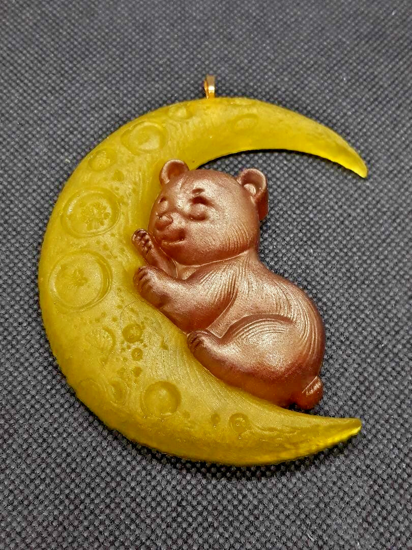 Baby Sleeping Bear On Crescent Moon Hanging Nursery Decor / Ornament First X-Mas