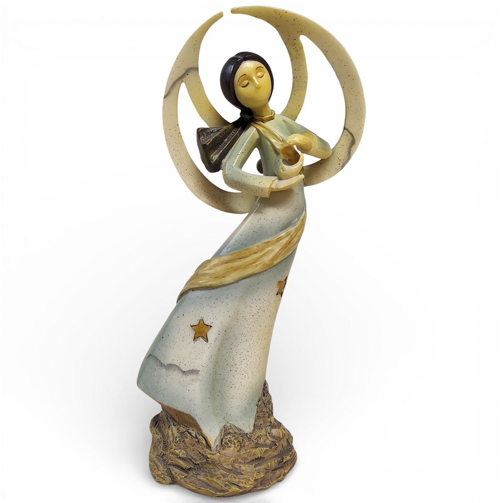 VTG Whimsical Multicolored Resin Stars Angel Figurine Statuette 8.75″