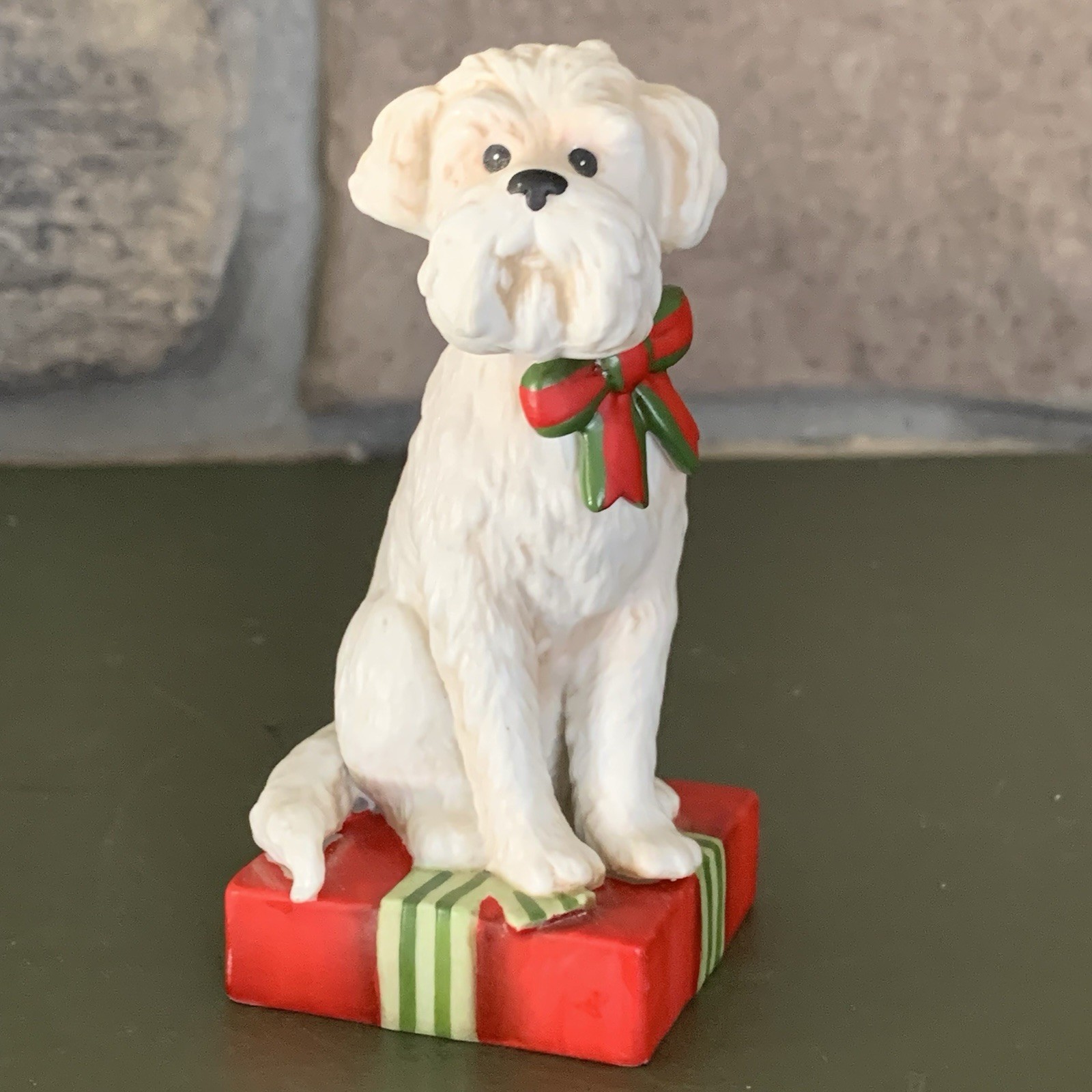 Vintage 1984 Schmid Porcelain White Terrier Dog Figurine with Red Gift Box 4”