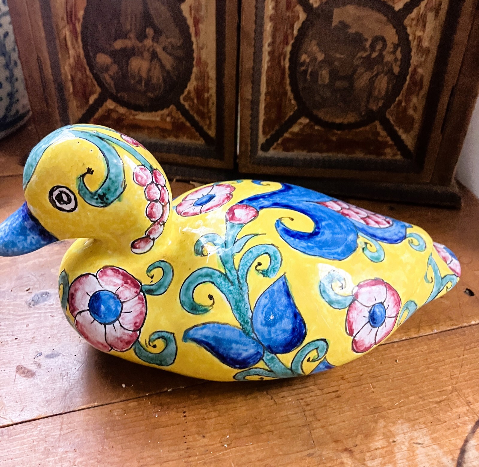 ORVIETO Italy Fravolini Faience Yellow and Blue Duck Hand Painted Made Signed