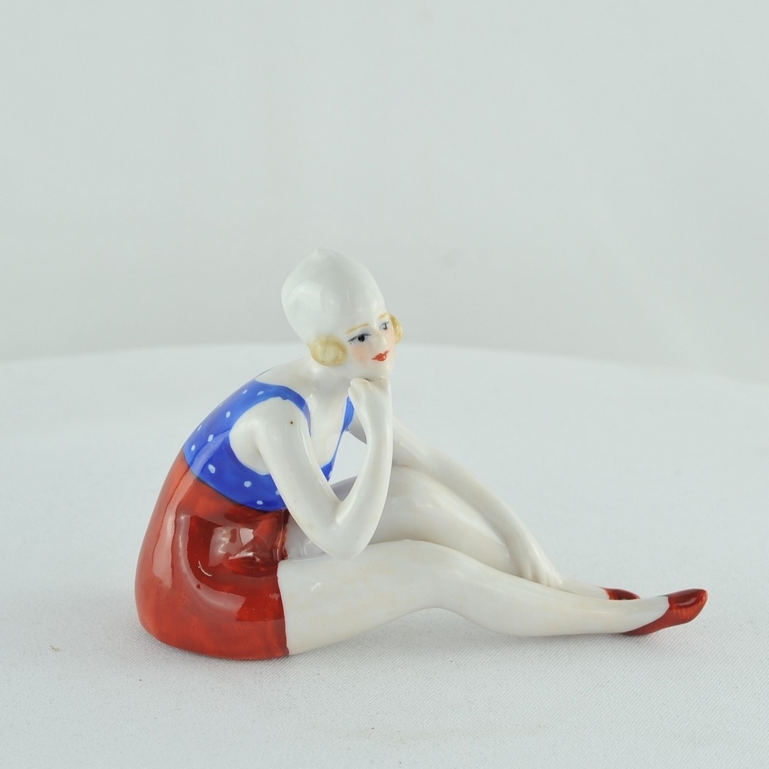 Art Nouveau Style Figurine Bathing Beauty Sexy Art Deco-German Style Porcelain