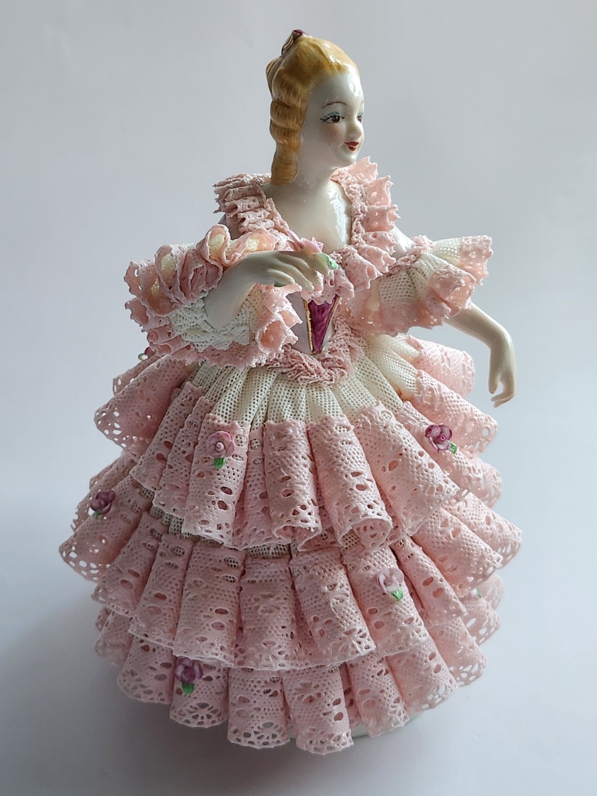 Vintage Muller Volkstedt Irish Dresden Scent of Rose Pink Porcelain Figurine