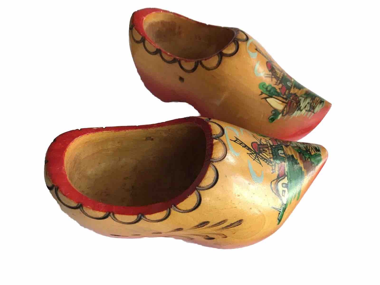 Pair Hand Painted Dutch Holland Wooden Clogs Shoes Souvenir Footwear Child Size