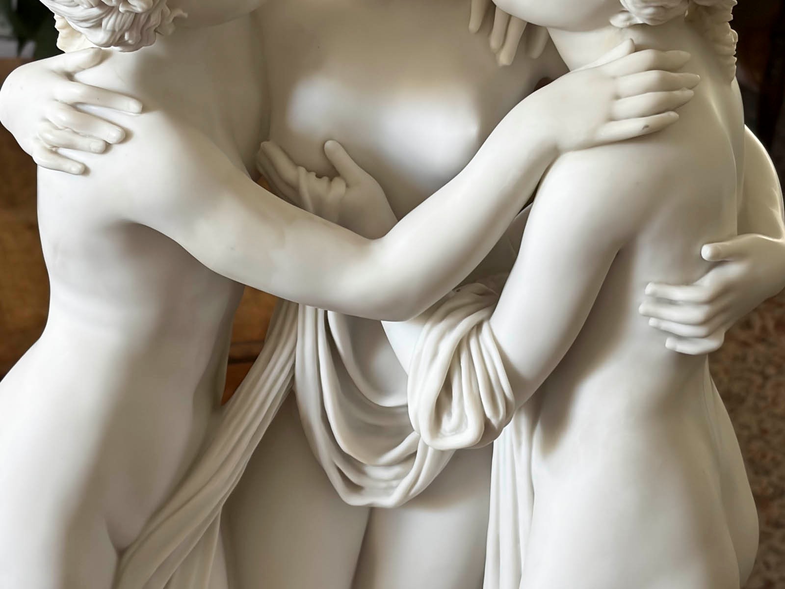 Large Veronese The Three Graces Bonded Marble Sculpture After Canova 26.5″ Italy