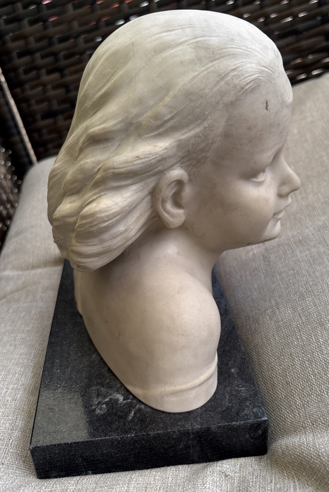 Salvatore Melani Faux Marble Statue Young Girl Innocence Art Italy Sculpture Vtg