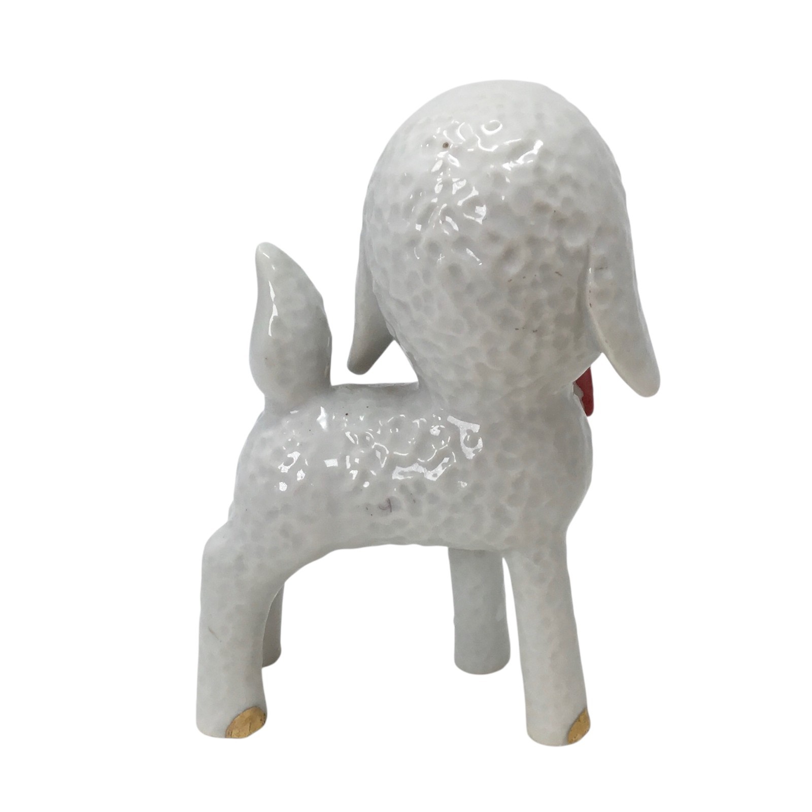 Vintage Athropomorphic White Lamb Red Bow Tie Figure Figurine Japan MCM 50s 60s