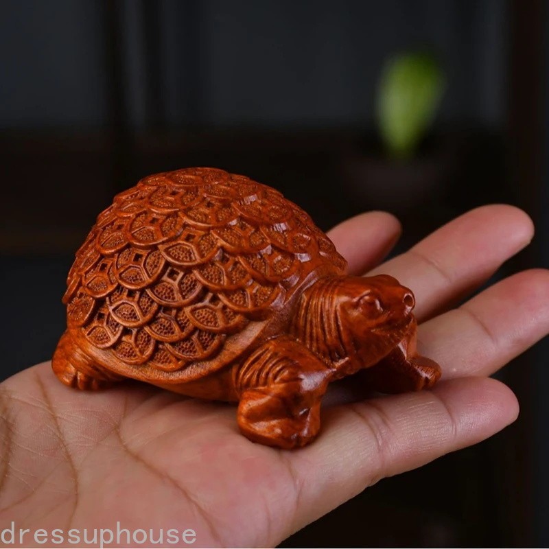 8cm Chinese Blood Sandalwood Wealth Turtle Tea Pet Auspicious Home Decoration
