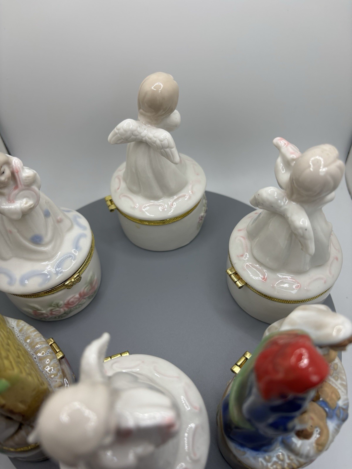 Lot of Porcelain Trinket Boxes Angels Nativity Bird Hinged Decorative Keepsake